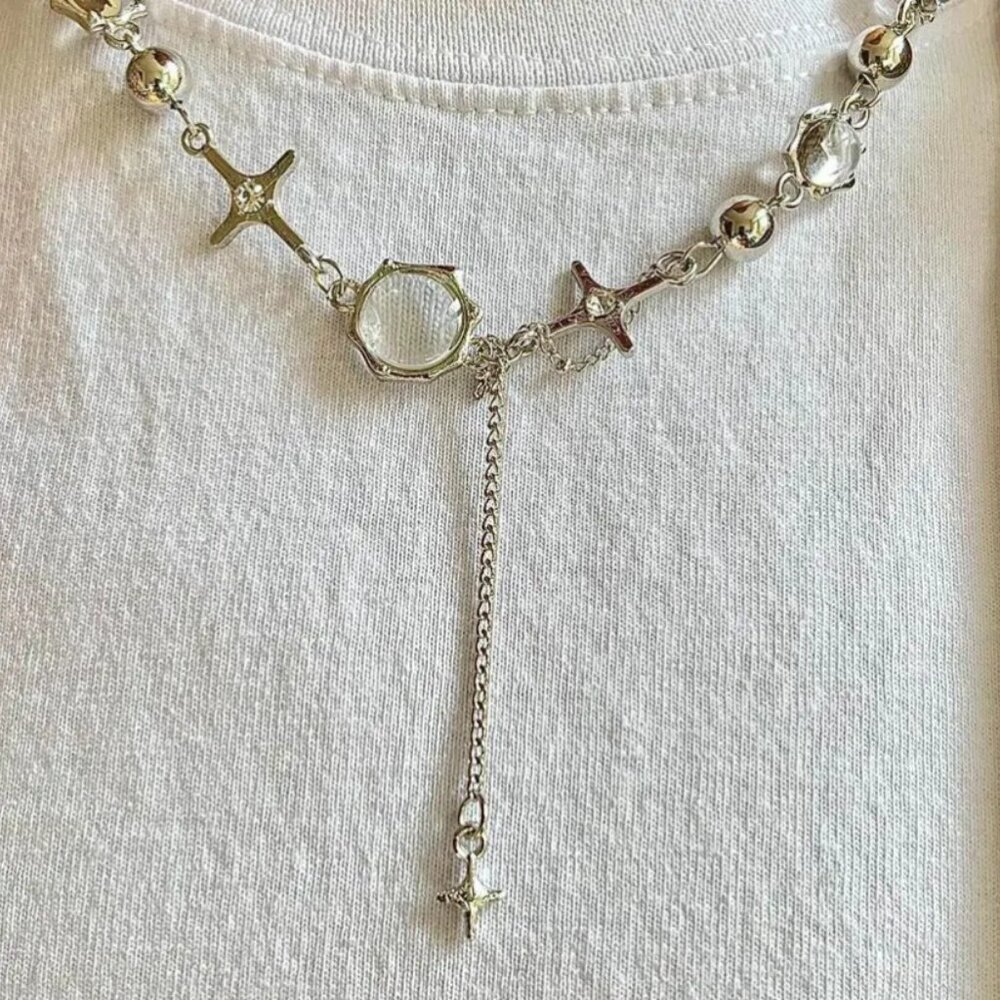 y2k chrome crystal orb pendant choker necklace - Picture 5 of 6
